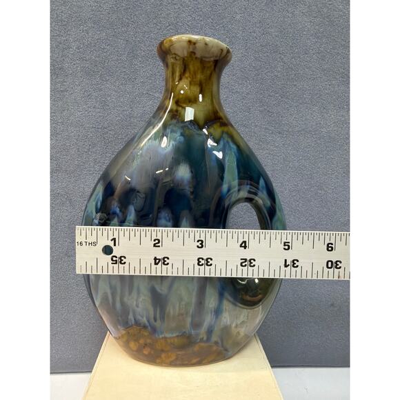 Handmade Decorative Vase Crystal Drip Glaze Brown Blue Ceramic Side Handle Jug - Picture 9 of 9